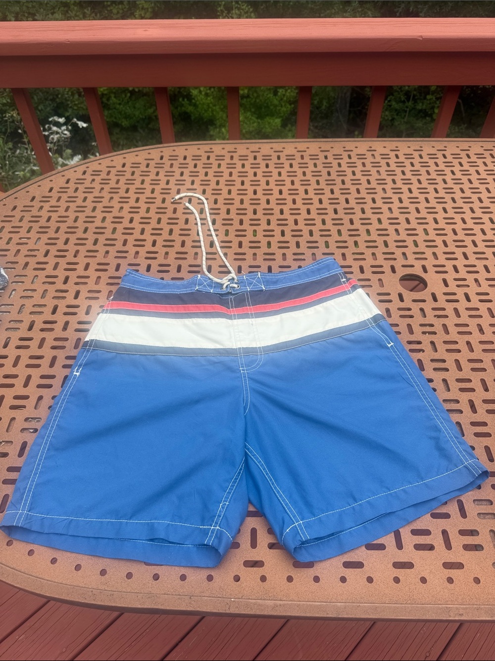 Boston Traders Blue Swim Trunks with Red and White Stripes